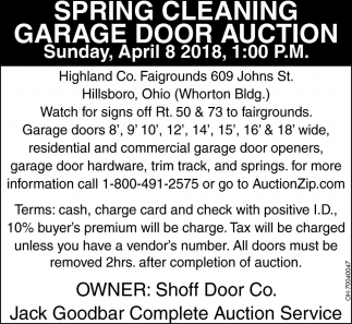Spring Cleaning Garage Door Auction, Shoff Door Company, Inc